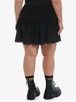 Cosmic Aura Black Lace-Up Ruffle Tiered Skirt Plus