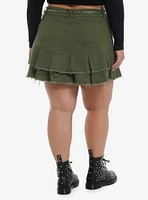 Social Collision Green Tiered Pleated Skirt With Belt Plus