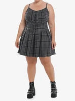 Social Collision Grey & Black Plaid Lace-Up Cami Dress Plus