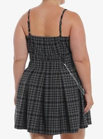 Social Collision Grey & Black Plaid Lace-Up Cami Dress Plus