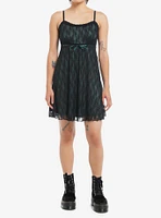 Social Collision Black & Green Lace Slip Dress