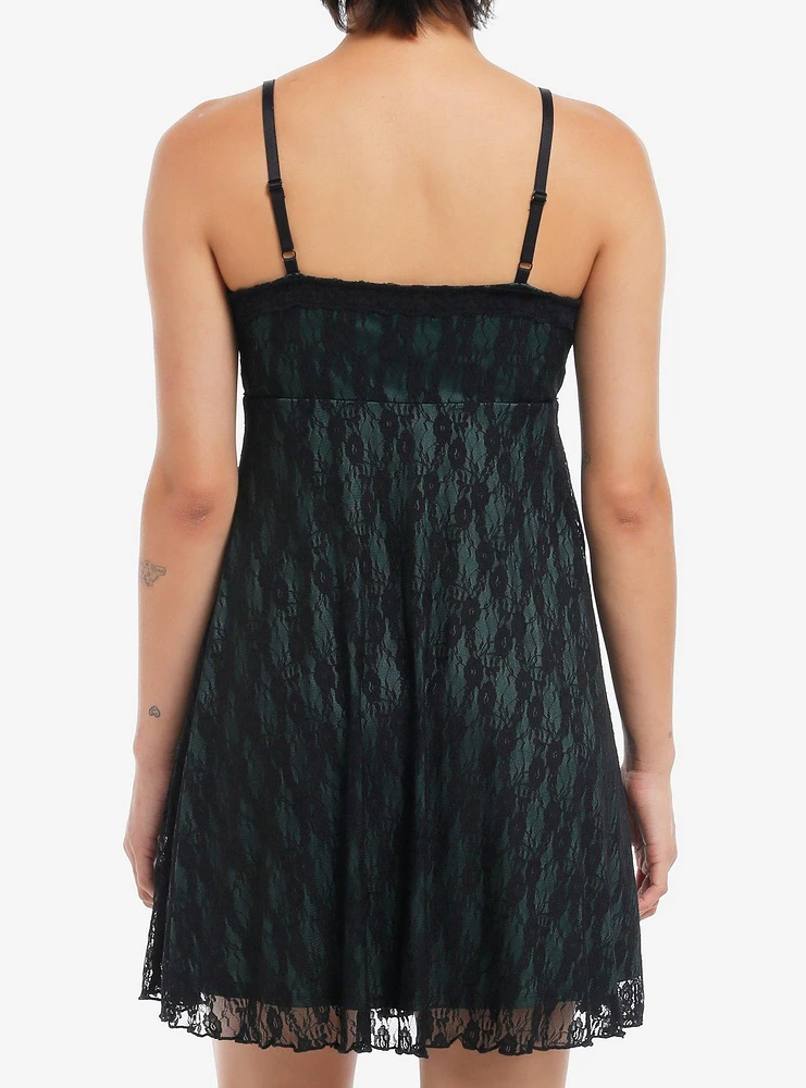 Social Collision Black & Green Lace Slip Dress