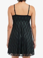 Social Collision Black & Green Lace Slip Dress