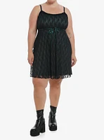 Social Collision Black & Green Lace Slip Dress Plus