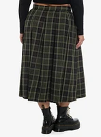 Thorn & Fable Green Plaid Midi Skirt Plus