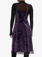 Cosmic Aura Purple Velvet Mesh Long-Sleeve Twofer Dress