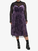 Cosmic Aura Purple Velvet Mesh Long-Sleeve Twofer Dress Plus