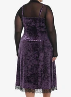 Cosmic Aura Purple Velvet Mesh Long-Sleeve Twofer Dress Plus