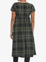 Social Collision Green Plaid Moth Midi Babydoll Dress