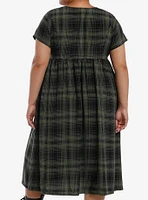 Social Collision Green Plaid Moth Midi Babydoll Dress Plus