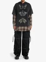 Social Collision Moth Plaid Girls Twofer Hoodie