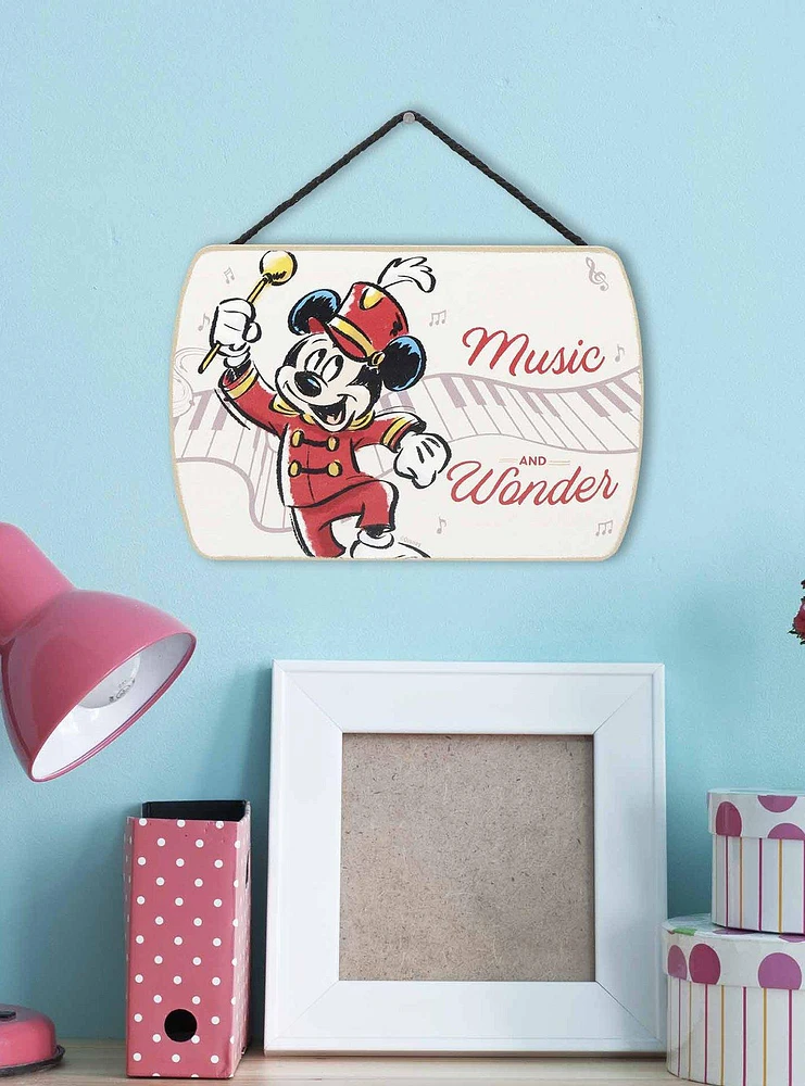 Disney Mickey Mouse Marching Music & Wonder Hanging Wood Wall Decor