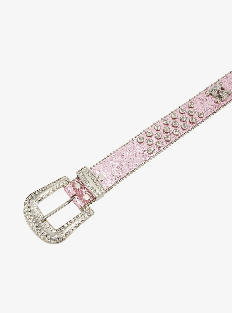 Pink Glitter Bling Skull Belt