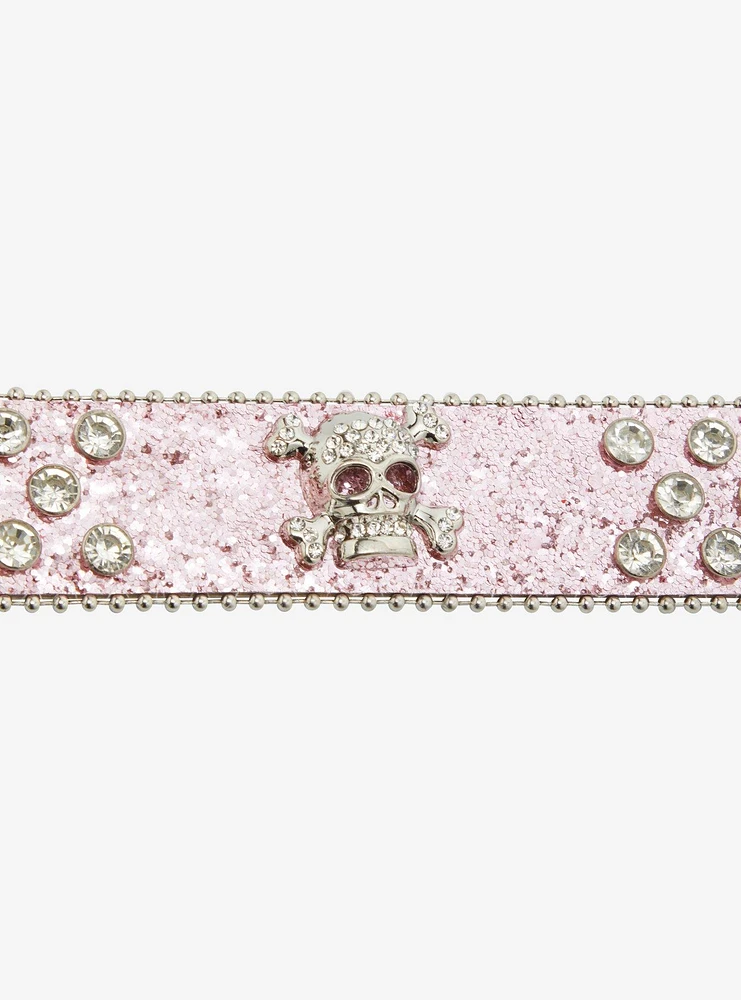 Pink Glitter Bling Skull Belt