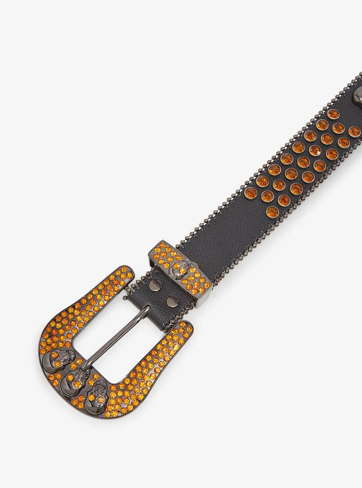 Orange Bling Skull Western Belt