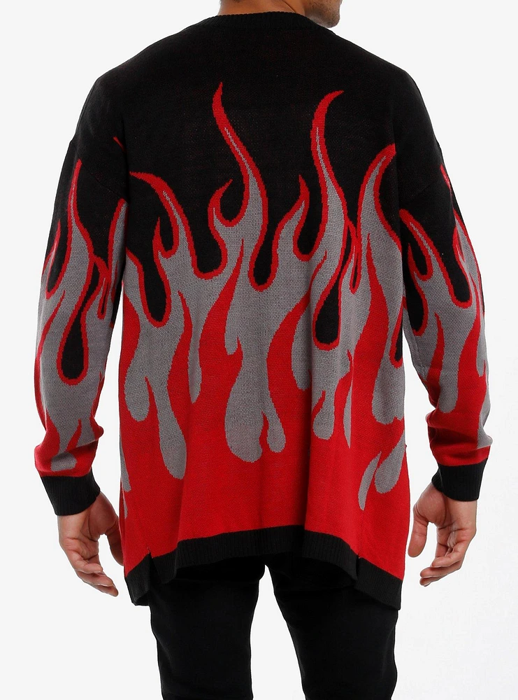 Social Collision Red & Grey Flame Cardigan