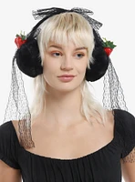 Strawberries & Black Lace Bows Earmuffs