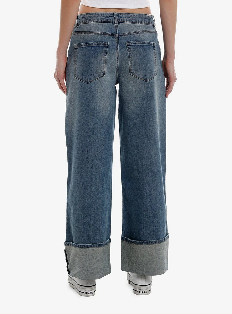 Indigo Cuff Wide Leg Denim Pants