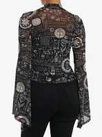 Cosmic Aura Alchemy Symbols Mesh Girls Bell Sleeve Top