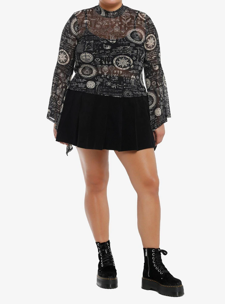 Cosmic Aura Alchemy Symbols Mesh Girls Bell Sleeve Top Plus