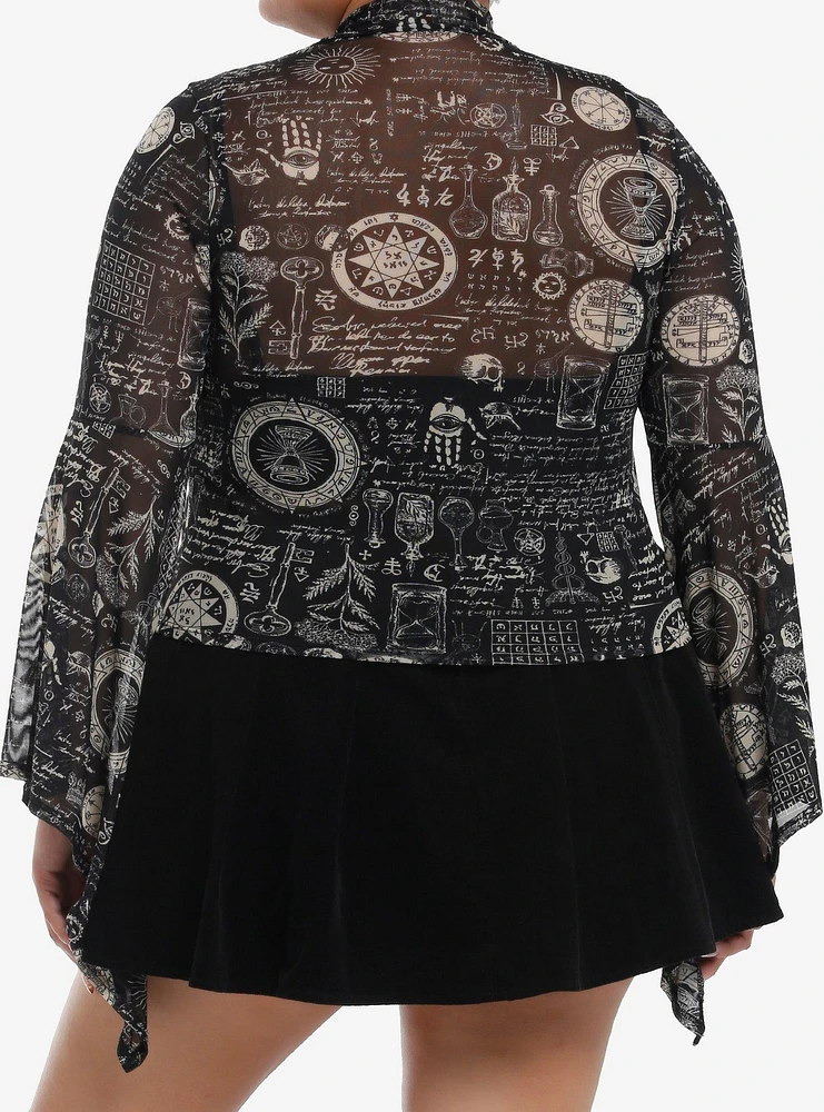 Cosmic Aura Alchemy Symbols Mesh Girls Bell Sleeve Top Plus