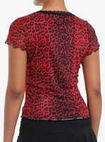 Social Collision Red & Black Cheetah Mesh Girls Top