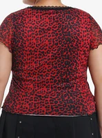 Social Collision Red & Black Cheetah Mesh Girls Top Plus