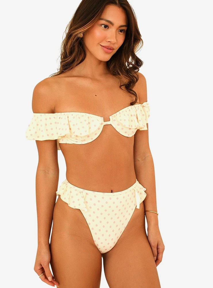 Dippin' Daisy's Poppi High Waisted Cheeky Swim Bottom Dotted Pink