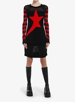 Black & Red Star Stripe Knit Sweater Dress