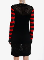 Black & Red Star Stripe Knit Sweater Dress