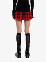 Social Collision Red Plaid Split Chain Skirt