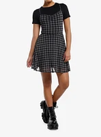 Social Collision Black & Grey Houndstooth Twofer Dress