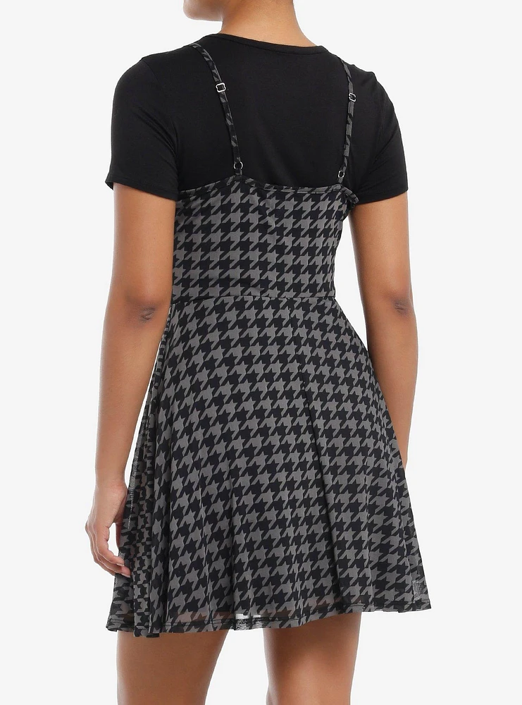 Social Collision Black & Grey Houndstooth Twofer Dress