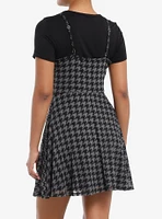 Social Collision Black & Grey Houndstooth Twofer Dress