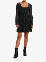 Thorn & Fable Mushroom Vines Mesh Bell Sleeve Dress