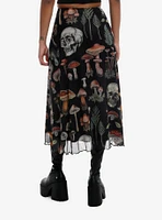 Skull Forest Foliage Mesh Midi Skirt