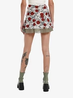 Thorn & Fable Red Rose Green Mini Slip Skirt