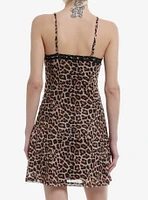 Social Collision Cheetah Print Mesh Cami Dress