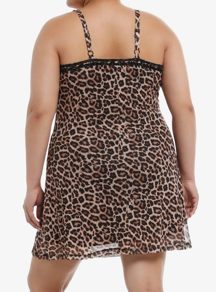 Social Collision Cheetah Print Mesh Cami Dress Plus