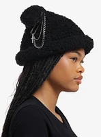 Black 3D Bunny Ear Pierced Fuzzy Beanie