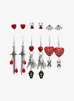 Social Collision Spider Dagger Red Gem Earring Set