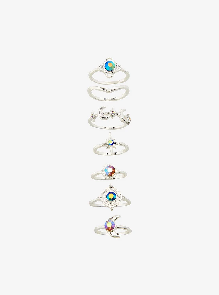 Cosmic Aura Opal Celestial Eye Stacking Ring Set