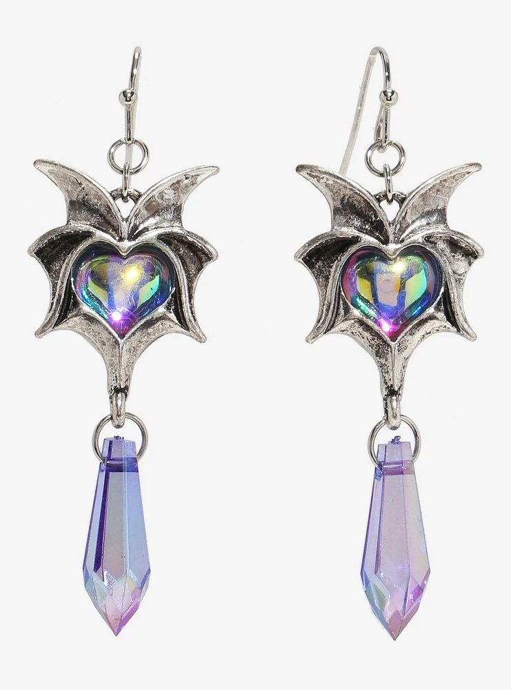 Cosmic Aura Dragon Wing Heart Drop Earrings