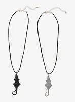 Black & Grey Rat Figural Best Friend Cord Necklace Set