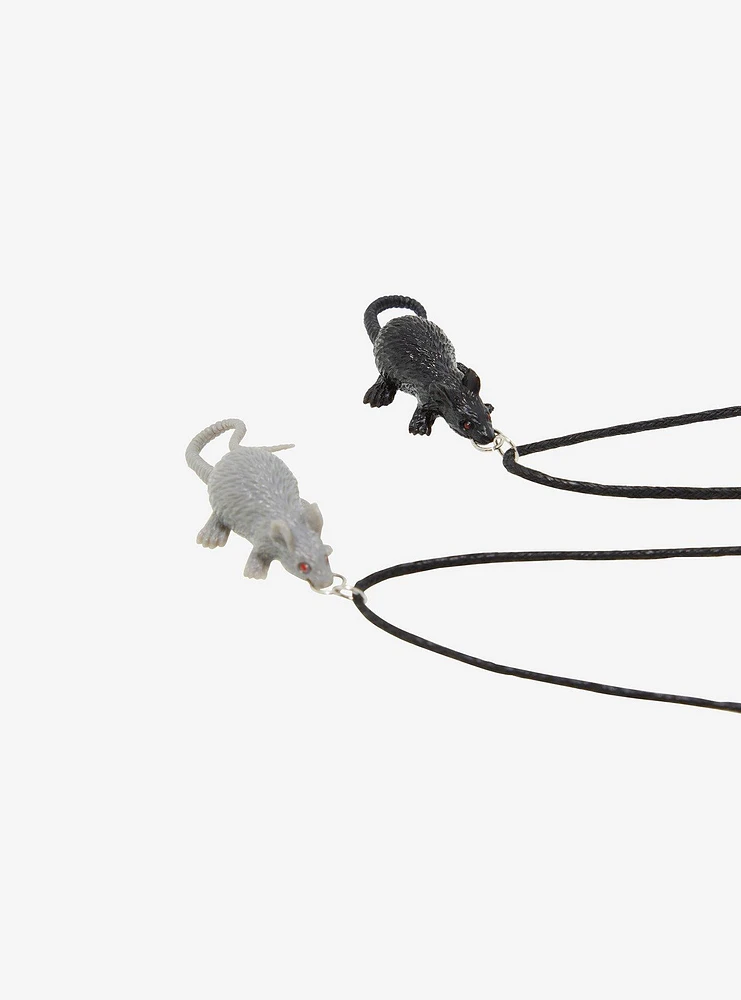 Black & Grey Rat Figural Best Friend Cord Necklace Set