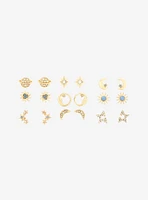 Cosmic Aura Blue Sun & Moon Stud Earring Set