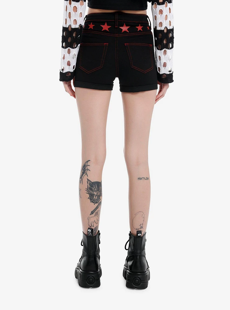 Black & Red Star Denim Shorts