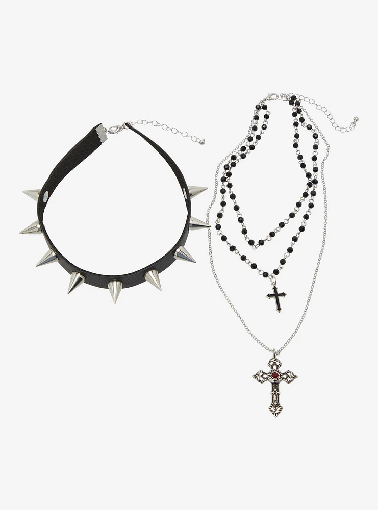 Social Collision Spike Cross Necklace Set