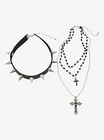 Social Collision Spike Cross Necklace Set