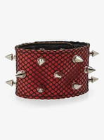 Social Collision Red Faux Leather Fishnet Spike Cuff Bracelet